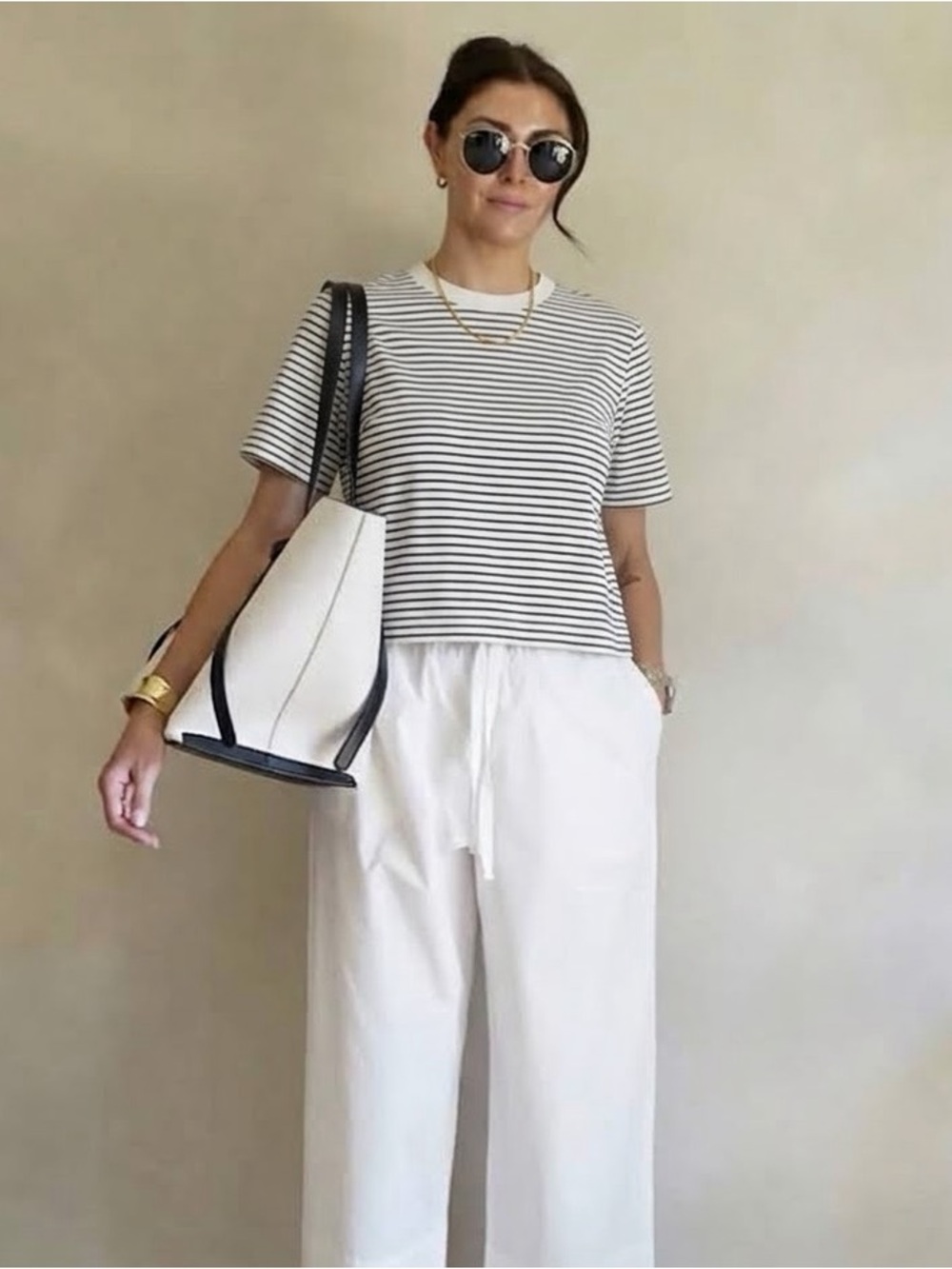 COS Boxy Black and White Striped Short Sleeve Tee Sz M